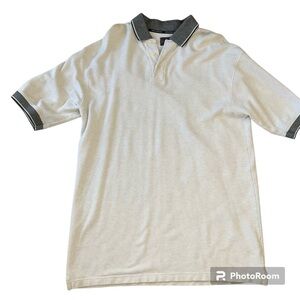 Men's  Polo Shirt Off White Black Pattern Collar and Sleeve Edge Short Sleeve M